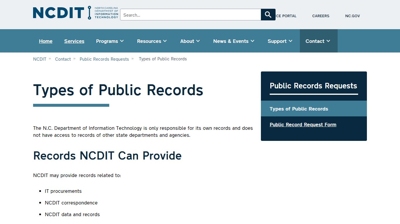 Types of Public Records | NCDIT